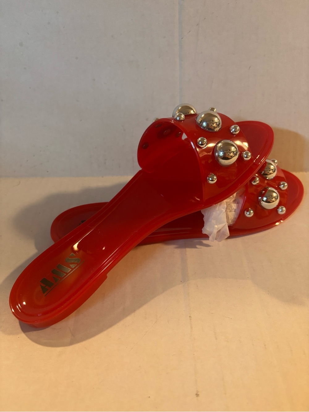 Red Studded Slide Sandals - Women AMS